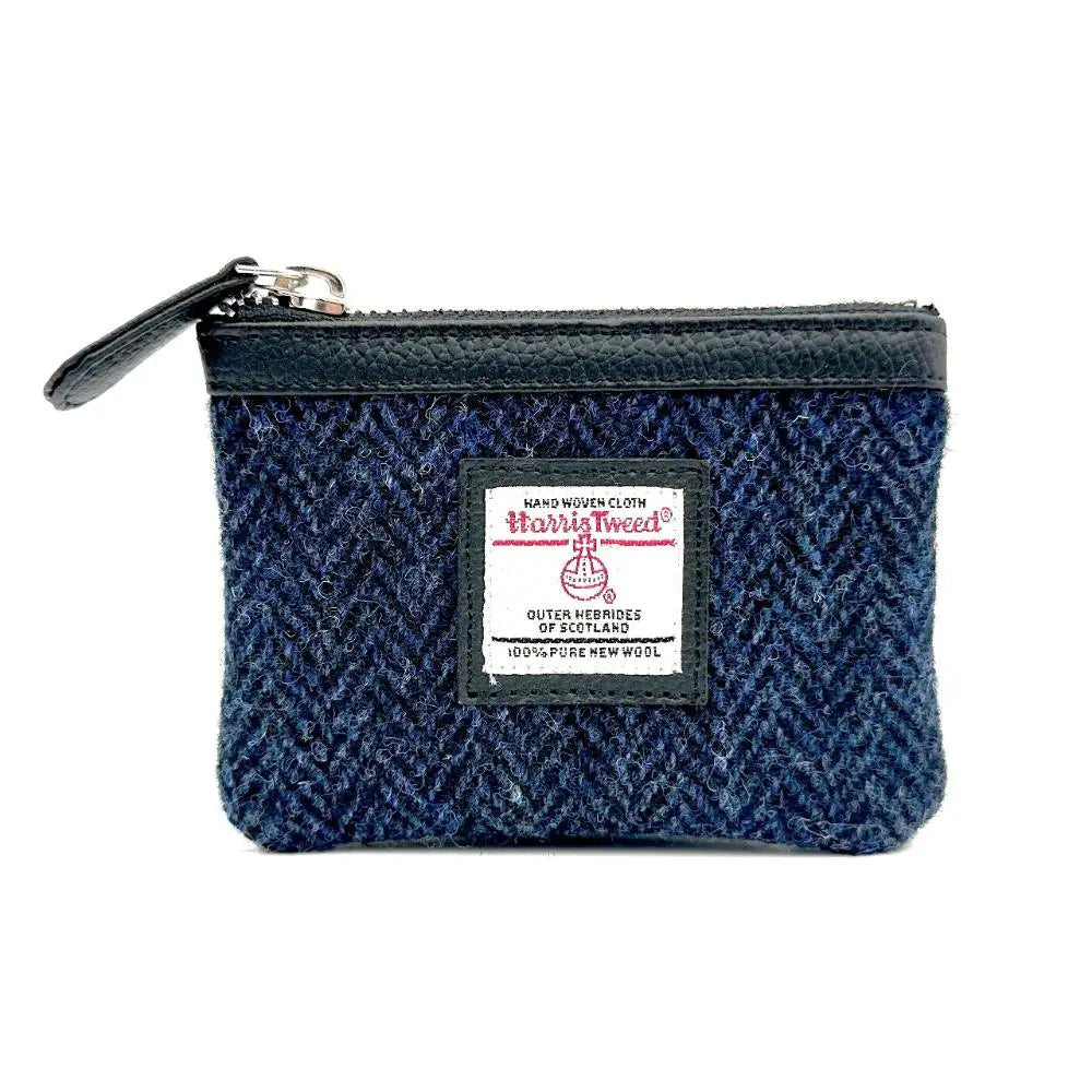 Blue Harris Tweed Coin Purse With a Zipper.