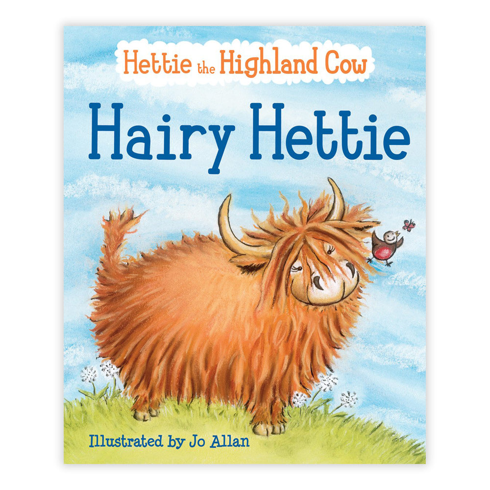 Book cover with an illustration of a highland cow.