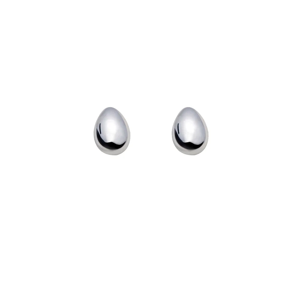 Silver stud earrings with polished pebble like detailing.