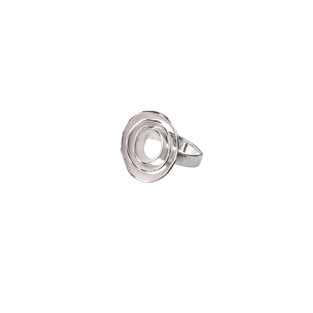 Silver ring with a rose like design.