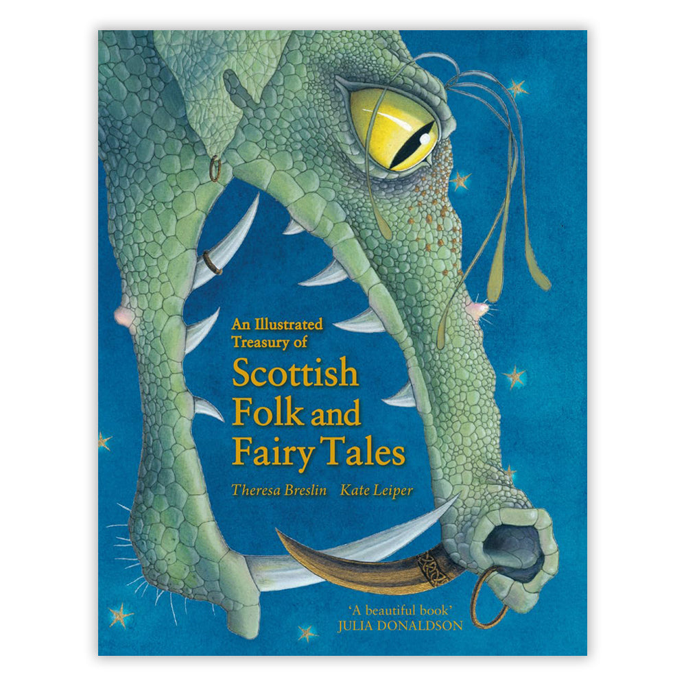 Book cover with an illustration of a green dragon's head against a blue background.