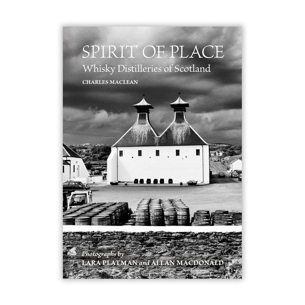 Book cover with a black and white photo of a whisky distillery