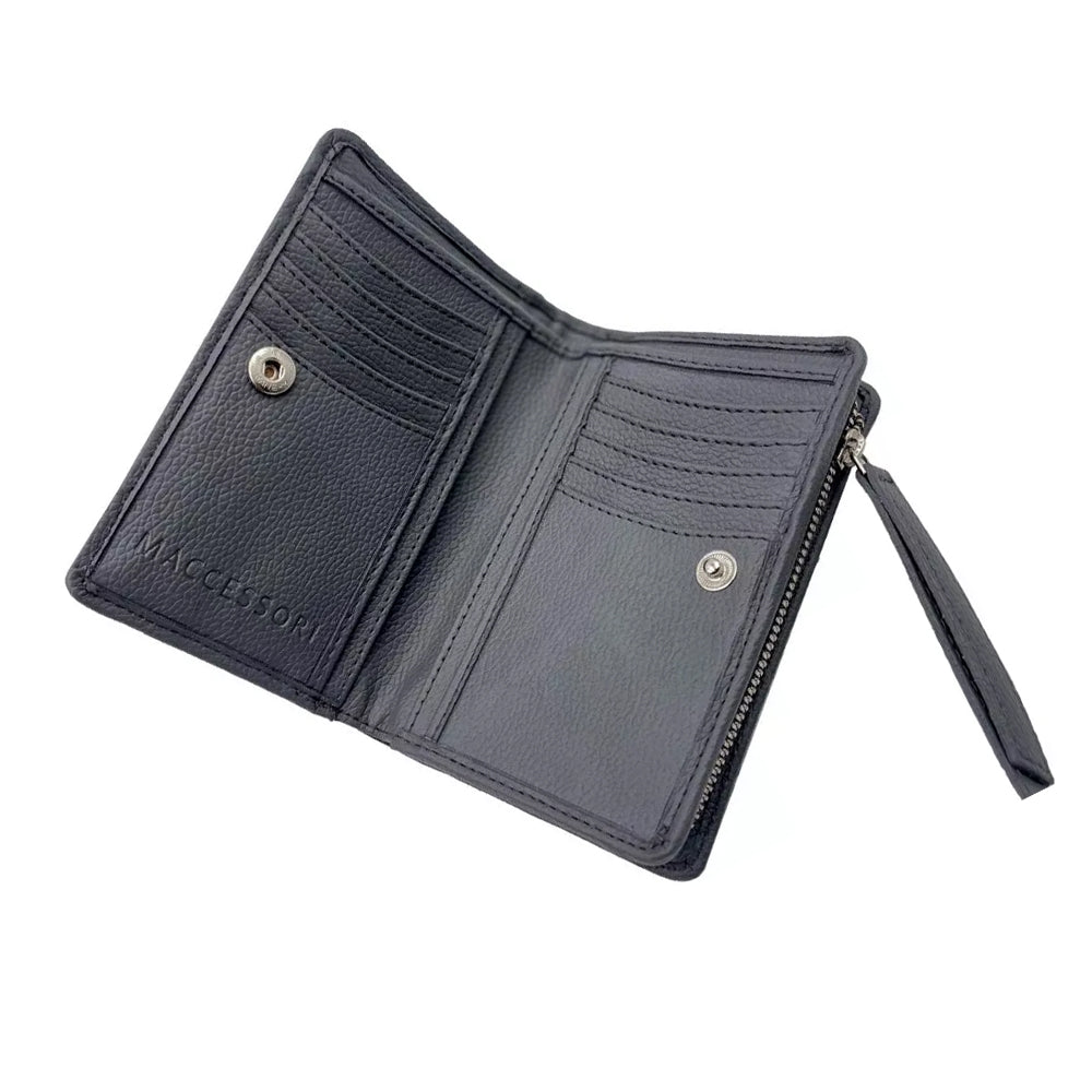 Turquoise herringbone Harris tweed purse with grey vegan leather interior and detailing.