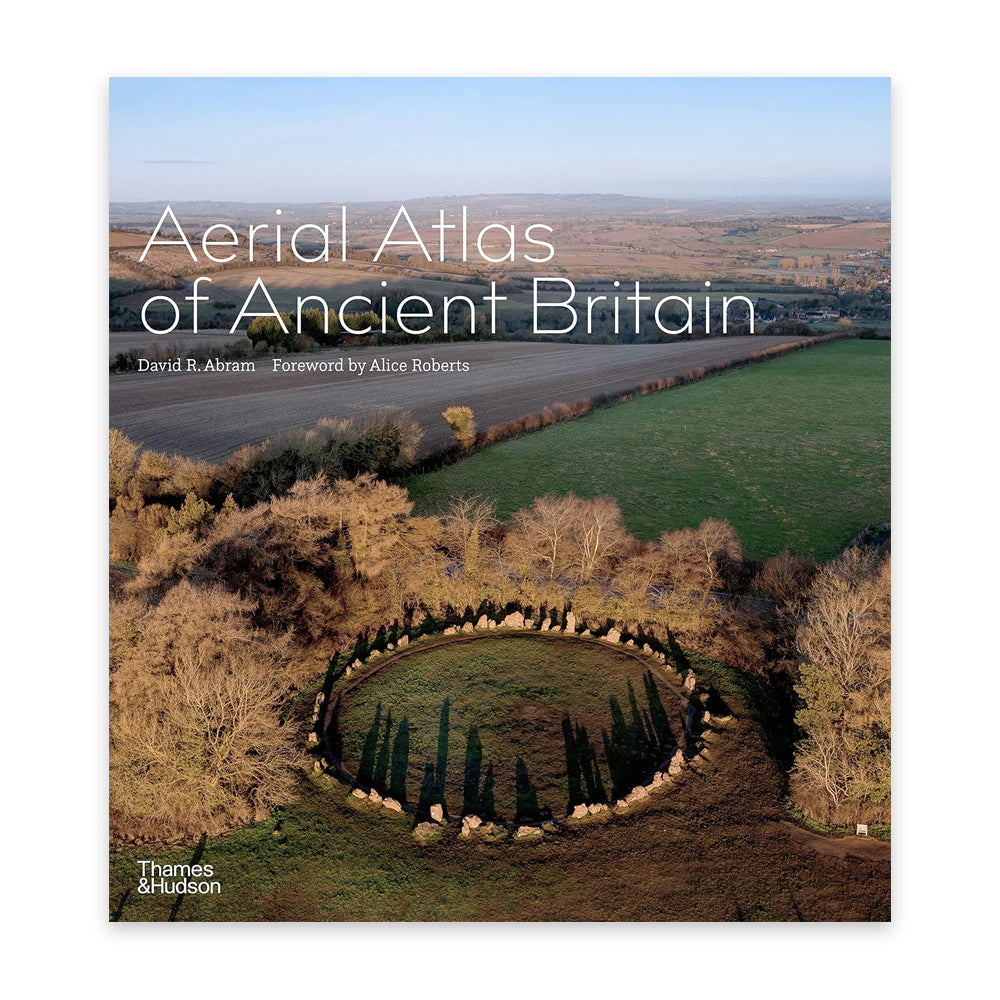 A book cover with an aerial photo of an ancient stone circle in the British countryside with the book title across in a thin sans serif white font.