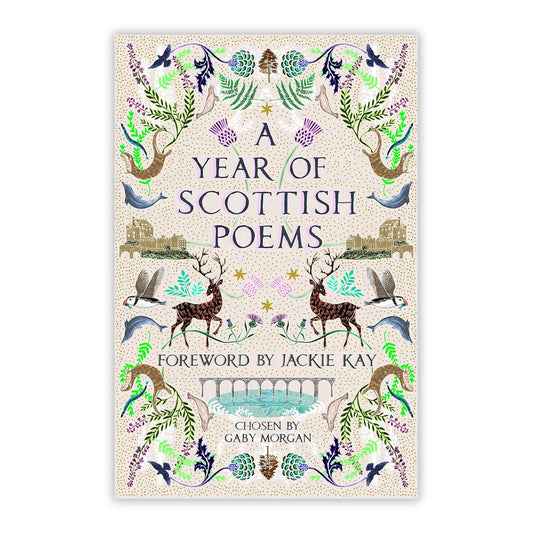 Book cover depicting Scottish wildlife in a symmetrical pattern.