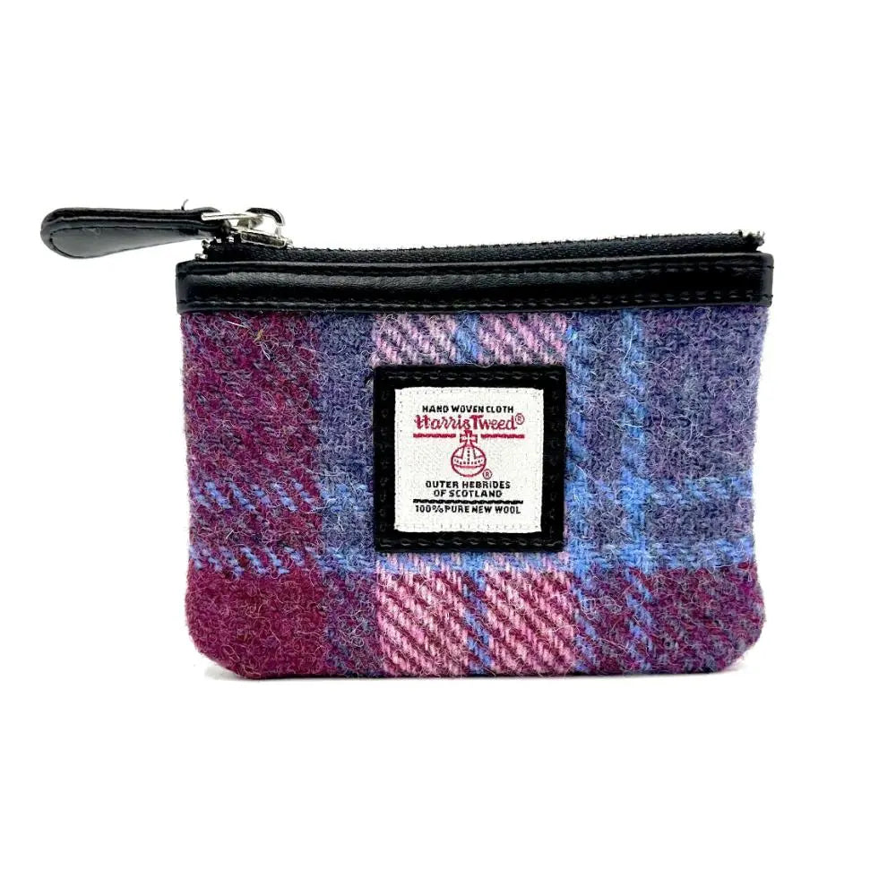 Pink Checked Harris Tweed Coin Purse With a Zipper.