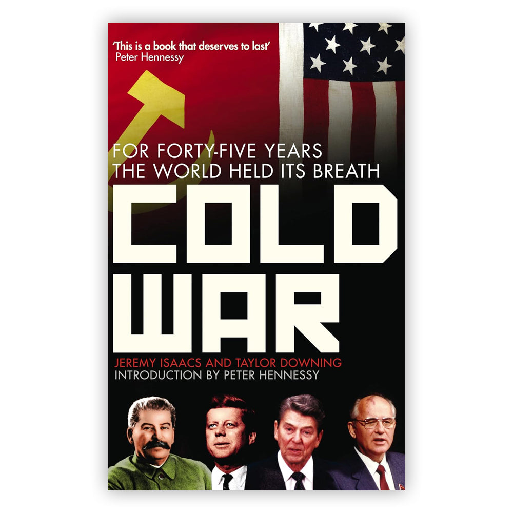 Book cover with a collage of the US and the Soviet flags at the top and US and Soviet leaders at the bottom.