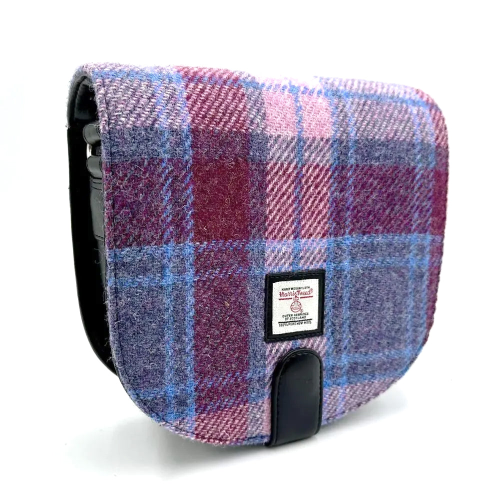 Pink checked Harris tweed bag with black vegan leather detailing.