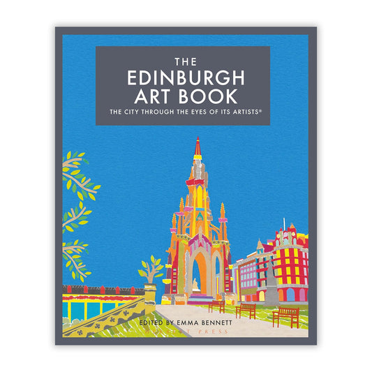 Book cover with a colourful illustration of the Scott monument in Edinburgh.