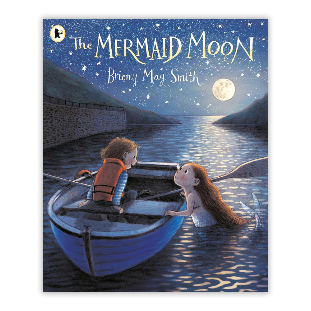 Book cover with a child in a row boat being greeted by a mermaid.