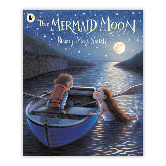 Book cover with a child in a row boat being greeted by a mermaid.