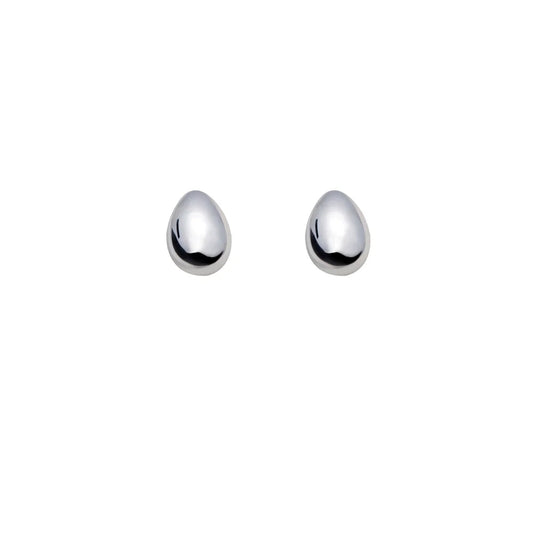 Silver stud earrings with polished pebble like detailing.