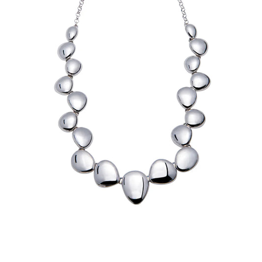 Silver necklace with polished pebble like detailing.