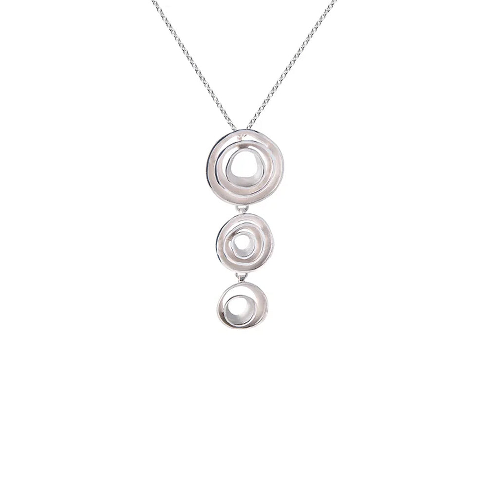 Silver necklace with three rose-like pendants decreasing in size.