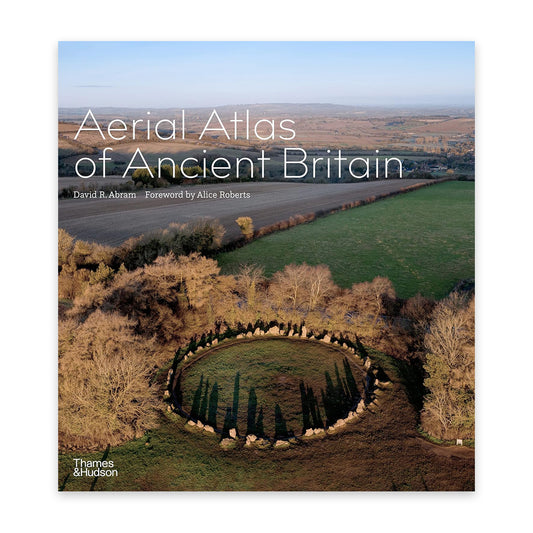 A book cover with an aerial photo of an ancient stone circle in the British countryside with the book title across in a thin sans serif white font.
