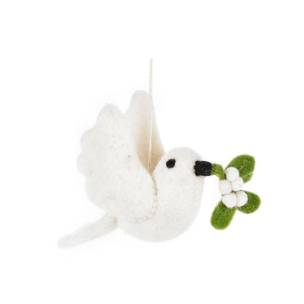 Felt dove hanging decoration with mistletoe in it's beak