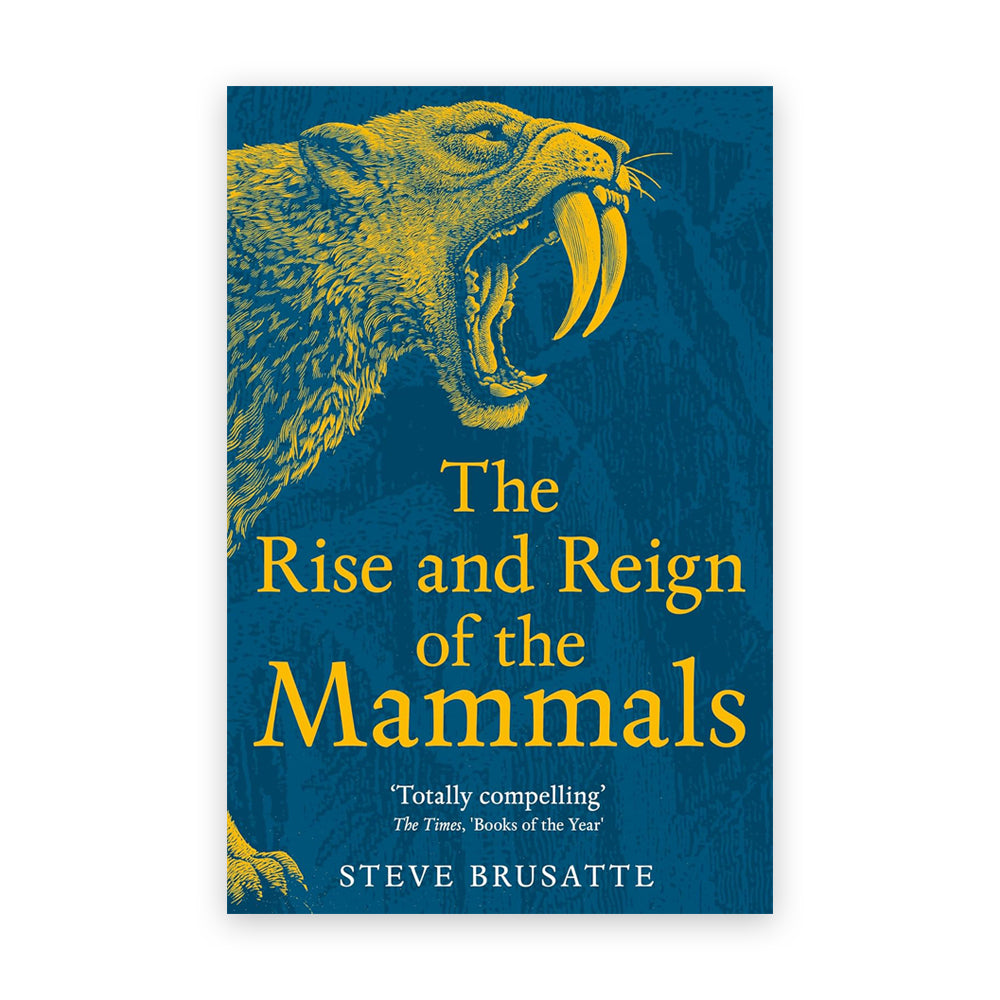 blue book cover with a yellow illustration of a sabretooth tiger roaring. beneath the roaring tiger is the books title in a yellow serif font.