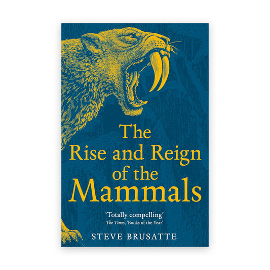 blue book cover with a yellow illustration of a sabretooth tiger roaring. beneath the roaring tiger is the books title in a yellow serif font.