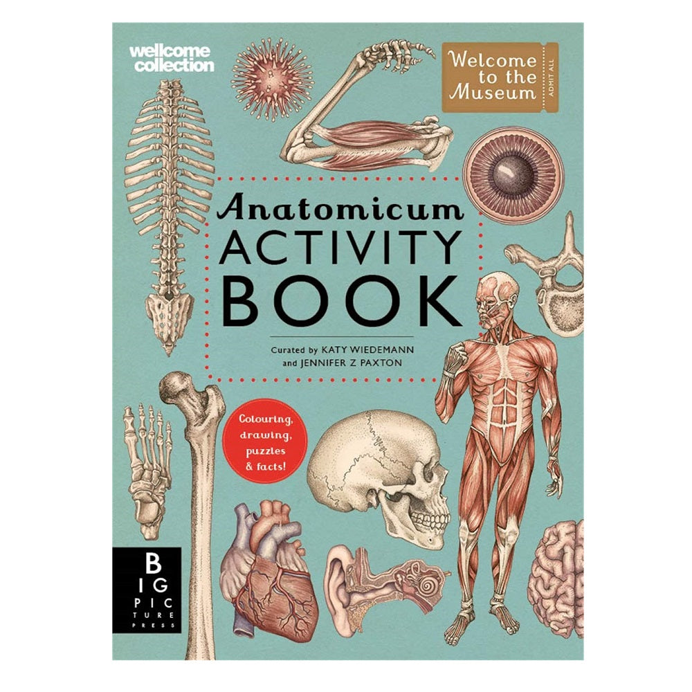 Book cover with a collage of anatomical illustrations against a pale blue background.