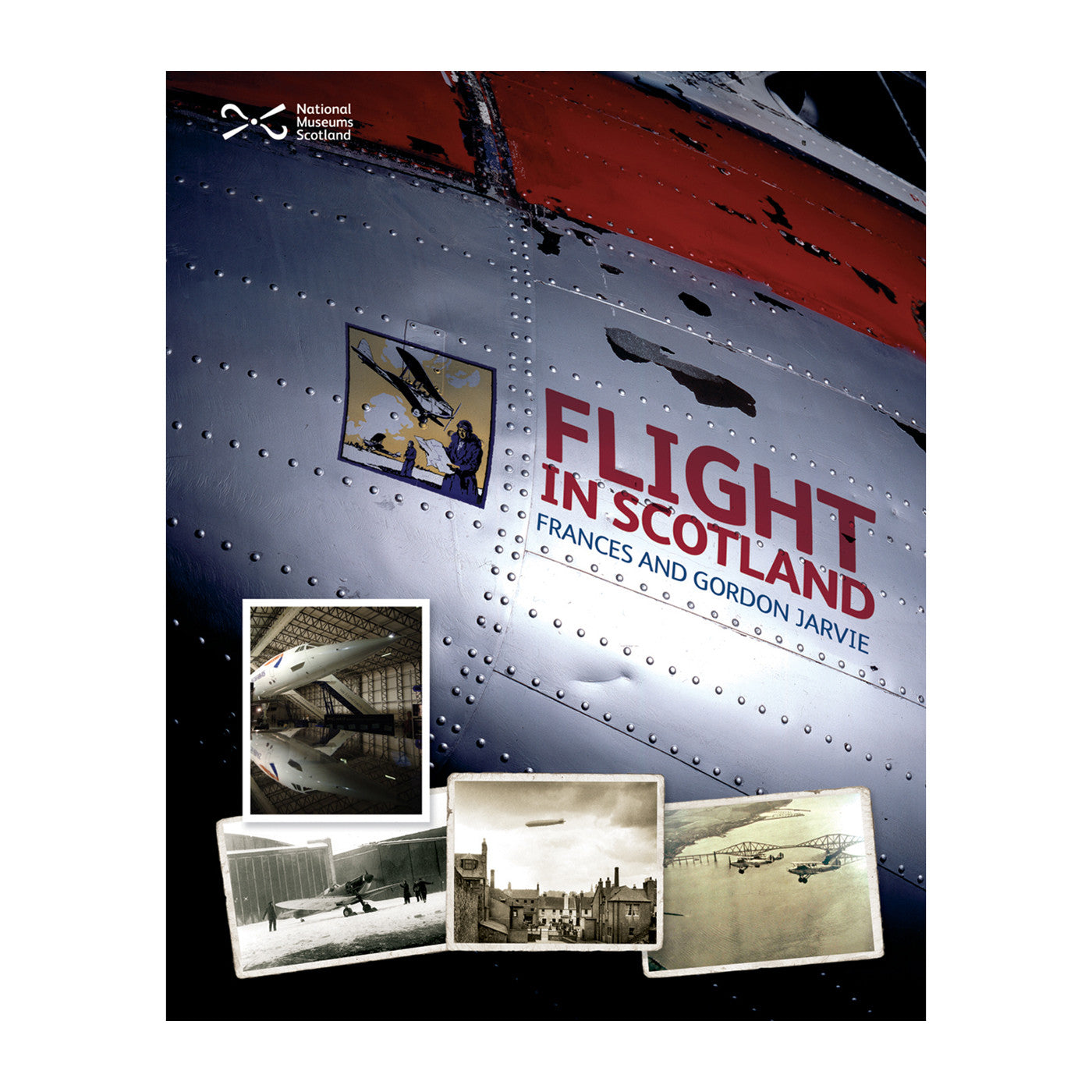 Book cover with a close up photograph of a plane and a collage of planes throughout Scottish history.