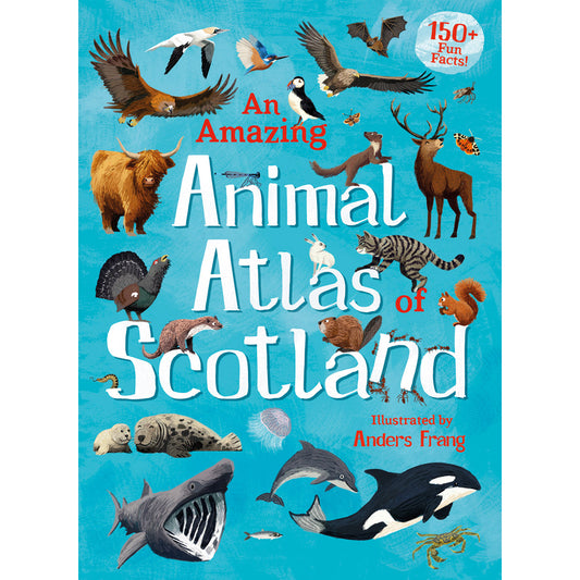 Book cover with illustrations of Scottish wildlife against a pale blue background.