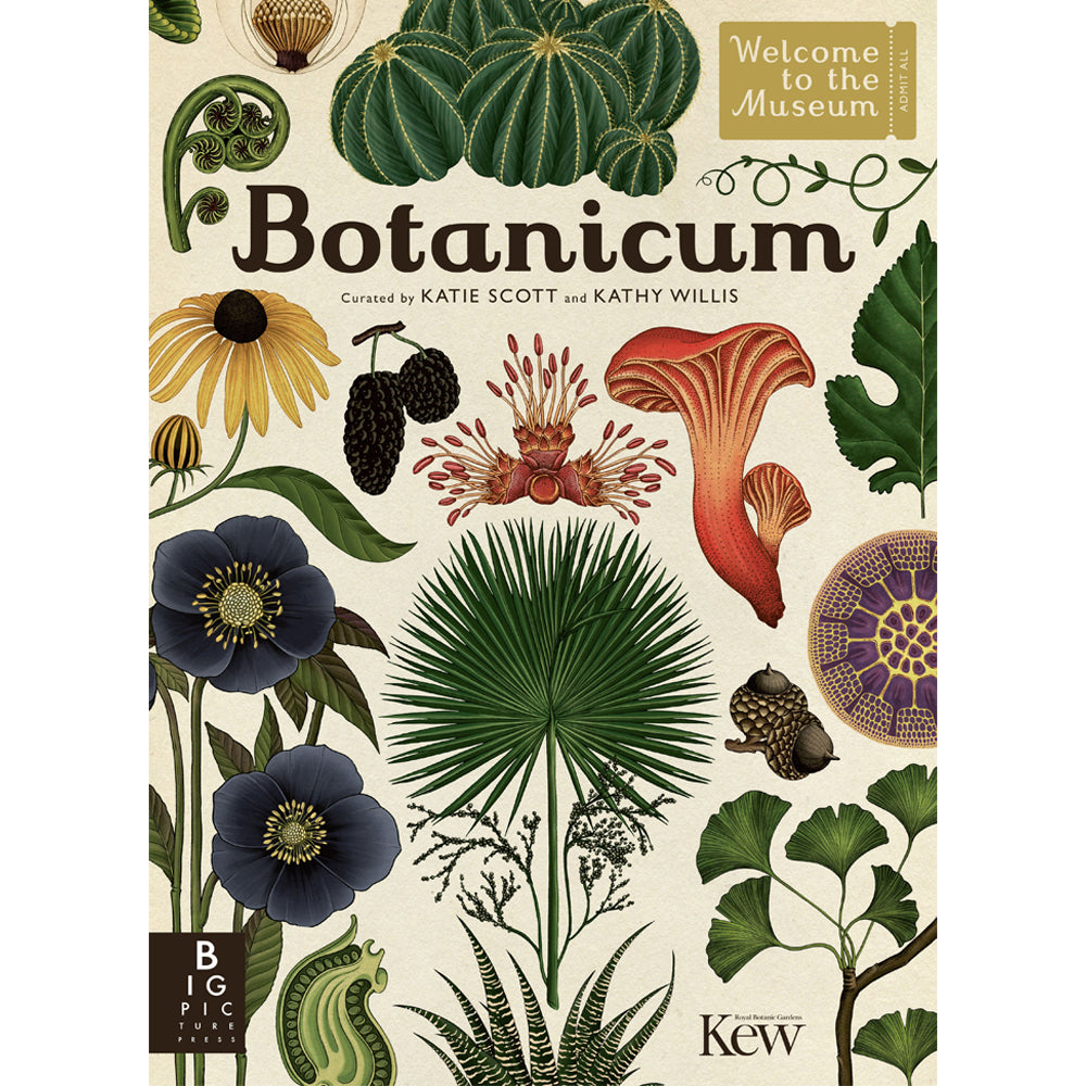 Book cover with a collage of plant illustrations over a plain cream background.