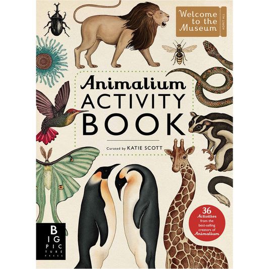 Book cover with a collage of colourful animal illustrations against a cream background.