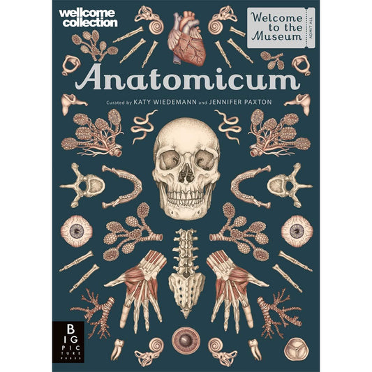 Book cover with a collage of anatomical illustrations against a dark blue background.